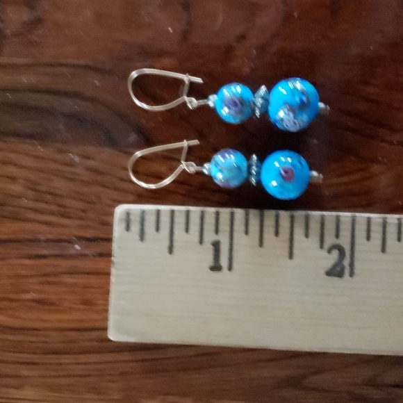 Vintage Blue Floral Wire Earrings - Picture 3 of 4